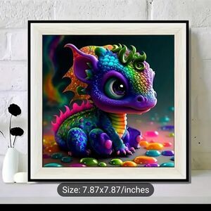 Diamond Painting Kit,  baby dragon, measures 20 x 20 cm